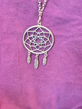 Silver Dreamcatcher Pendant Necklace - Silver